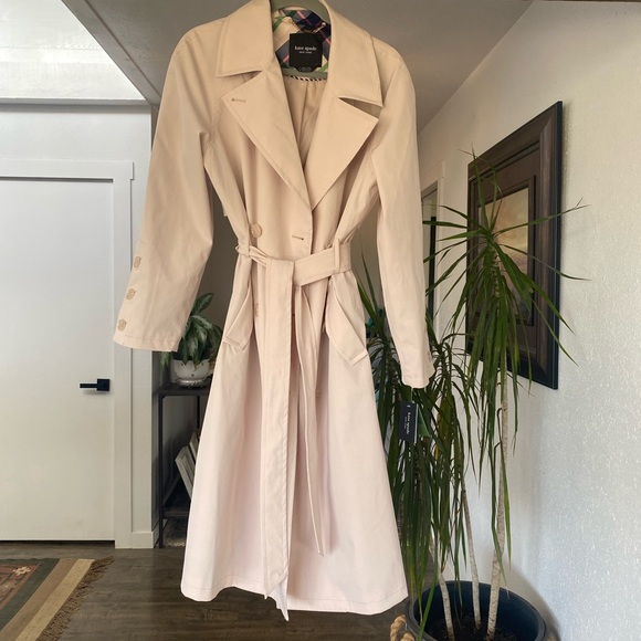 Kate Spade Belted Blush Pink Full Length Trench Jacket Women’s L NWT - Picture 1 of 8